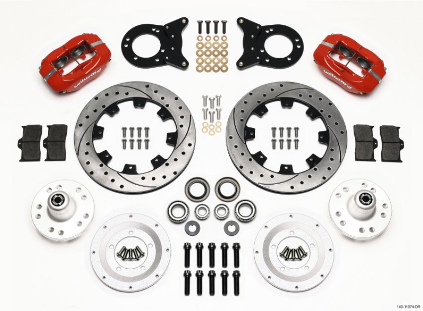 Wilwood 140-11074-DR Forged Dynalite Front Kit 12.19in Drill Red 1970-1973 Mustang Disc & Drum Spindle