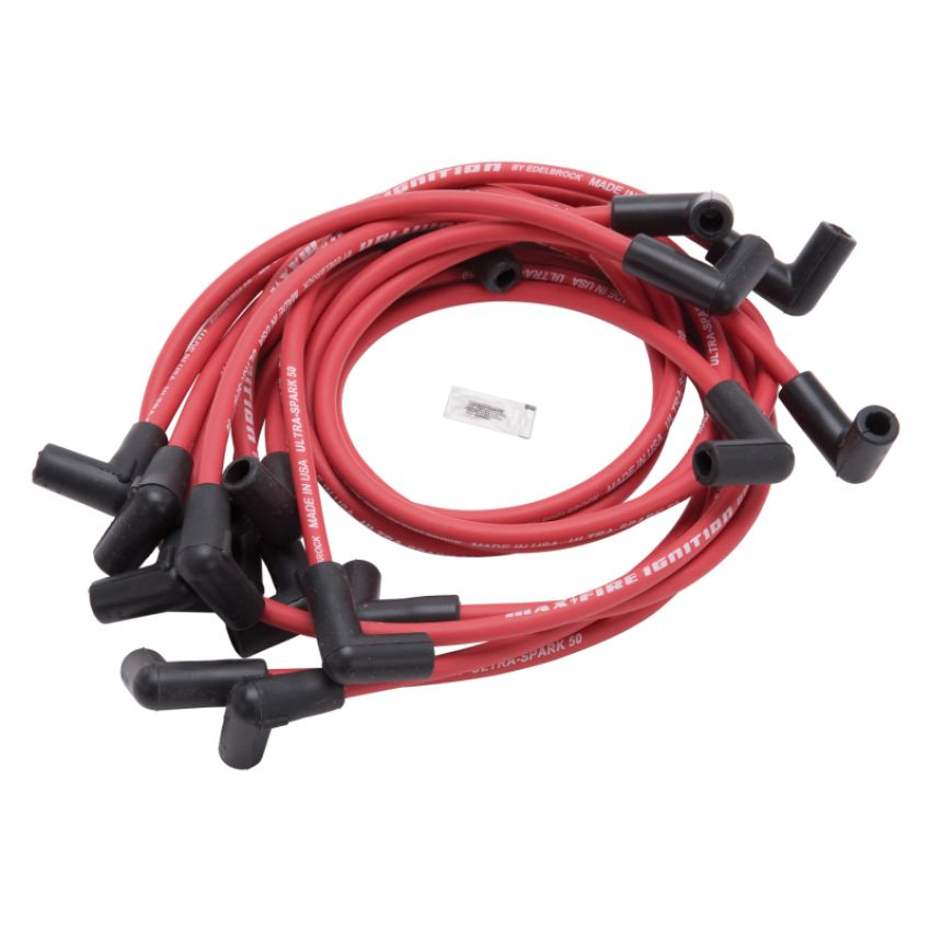 EDELBROCK EDE22712 Max Fire Plug Wire Set SBC w/HEI 90 Degree Red