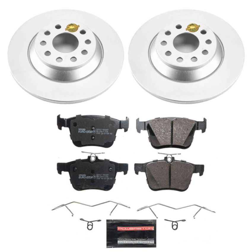 PowerStop ESK7176 Genuine Geomet Coated Rotors, ECE-R90 Brake Pads + Hardware Kit