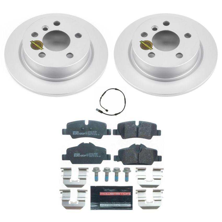 PowerStop ESK7750 Genuine Geomet Coated Rotors, ECE-R90 Brake Pads + Hardware Kit