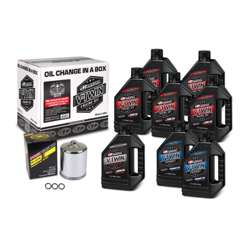 Maxima 90-129018PC V-Twin Oil Change Kit Synthetic w/Chrome Filter Milwaukee-Eight
