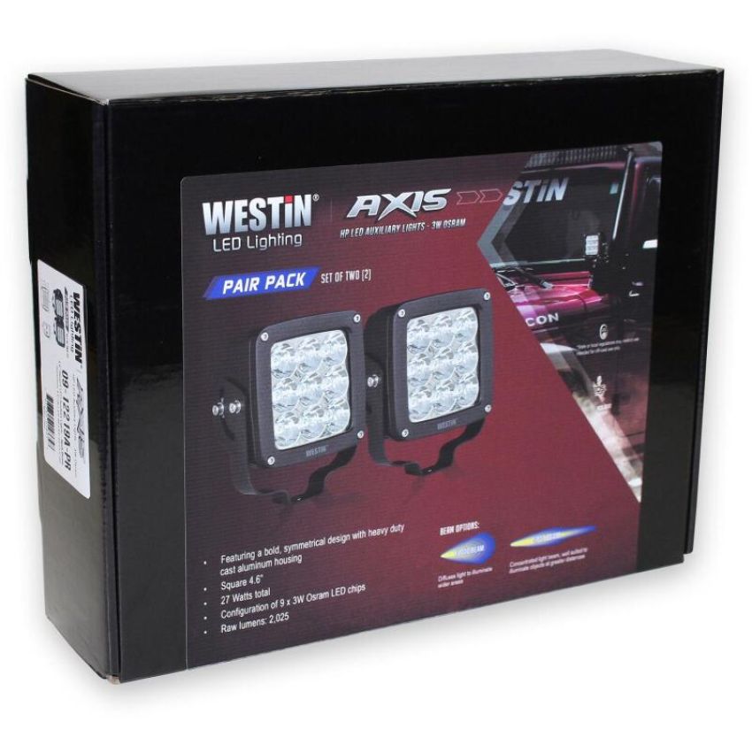 Westin Axis LED Auxiliary Light 4.5 inch x 4.5 inch Square Spot w/3W Osram (Set of 2) - Black