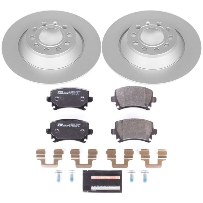 PowerStop ESK4625 Genuine Geomet Coated Rotors, ECE-R90 Brake Pads + Hardware Kit