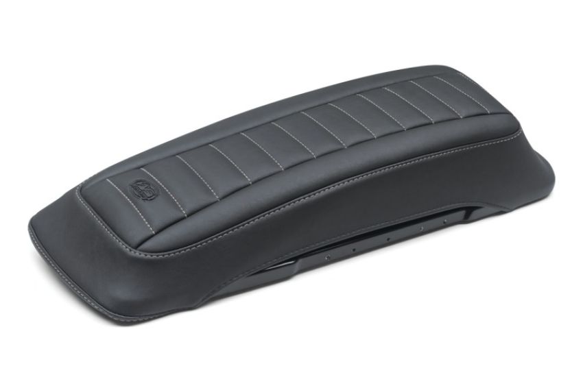 Mustang Motorcycle 77637GM Mustang 97-13 HD FL Touring Saddlebag Tour-Pak Lid Covers (Pair) Deluxe - Black w/ Grey Stitching