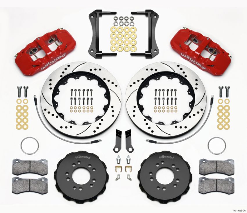 Wilwood 140-13685-DR AERO6 Front Hat Kit 14.00 Drilled Red 2005-2014 Mustang w/ BMR Suspn. w/Lines