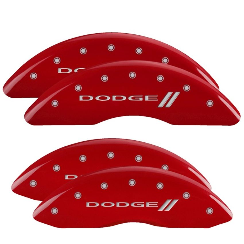 MGP 12124SDD3RD 4 Caliper Covers Engraved Front & Rear With stripes/Dodge Red finish silver ch
