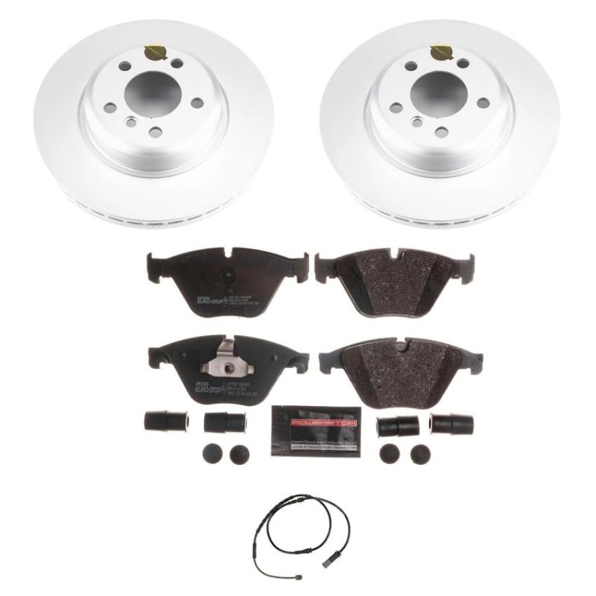 PowerStop ESK7163 Genuine Geomet Coated Rotors, ECE-R90 Brake Pads + Hardware Kit