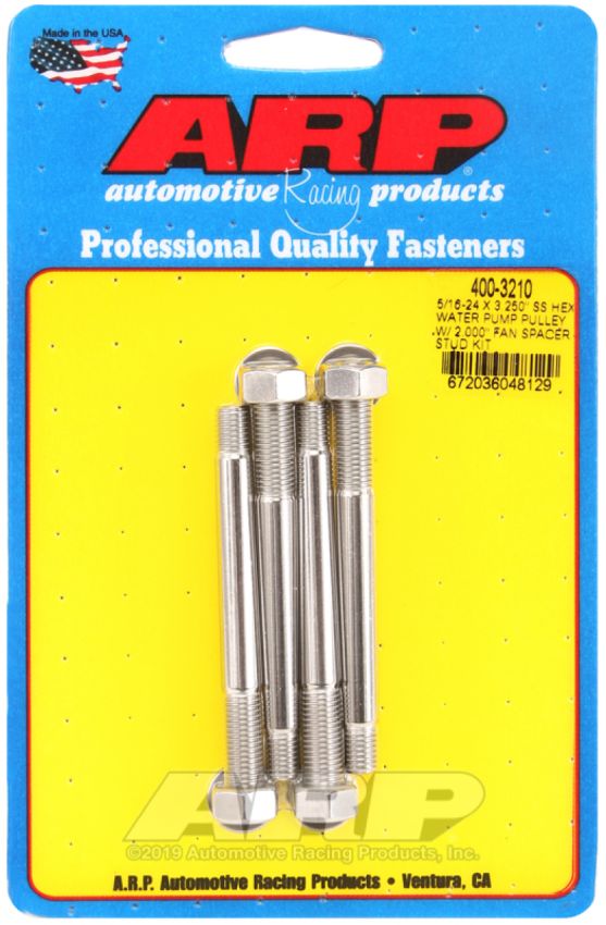 ARP 400-3210 5/16-24 X 3.250 SS Hex Water Pump Pulley w/ 2.000in Fan Spacer Stud Kit