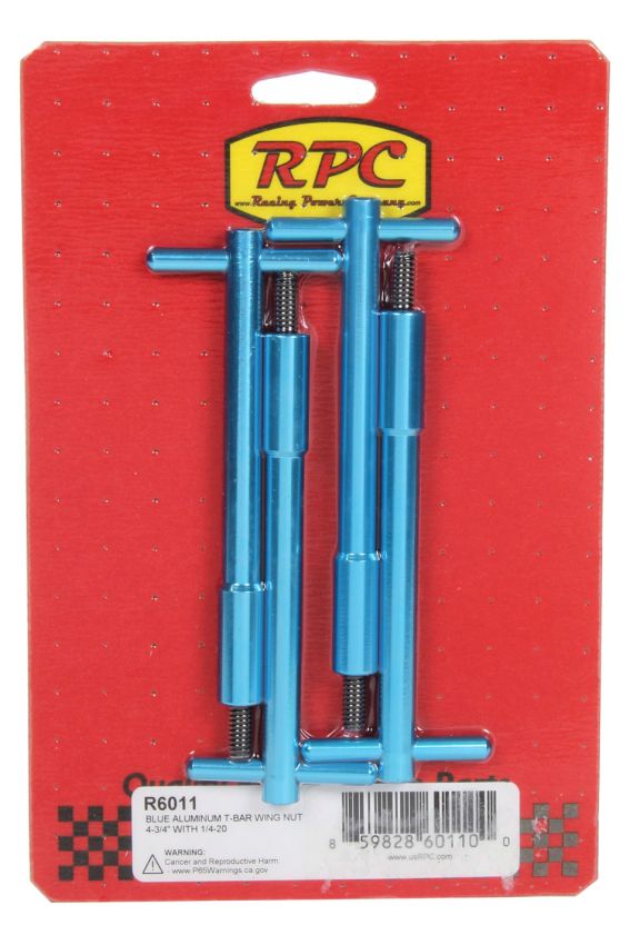 RACING POWER CO-PACKAGED RPCR6011 Blue Aluminum T-Bar Wing Nut 4-3/4In With 1/4-20