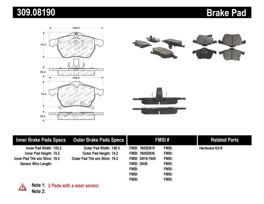 Stoptech 309.08190 Performance Brake Pads