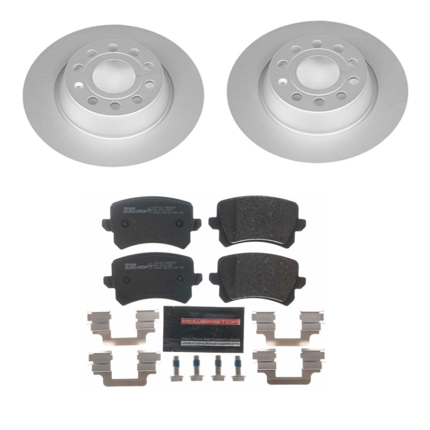 PowerStop ESK7324 Genuine Geomet Coated Rotors, ECE-R90 Brake Pads + Hardware Kit