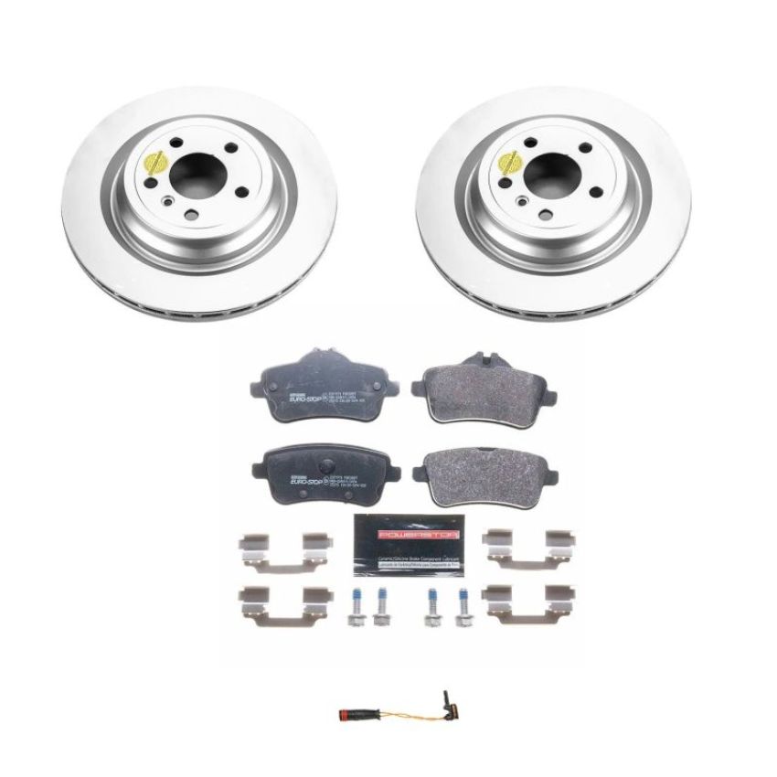 PowerStop ESK7438 Genuine Geomet Coated Rotors, ECE-R90 Brake Pads + Hardware Kit