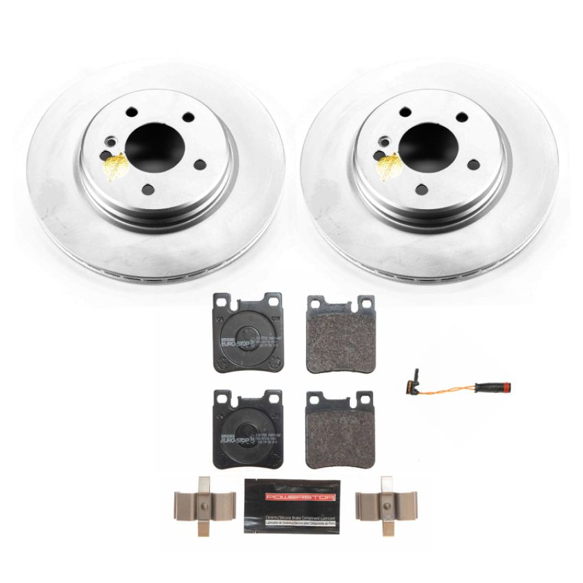 PowerStop ESK6718 Genuine Geomet Coated Rotors, ECE-R90 Brake Pads + Hardware Kit
