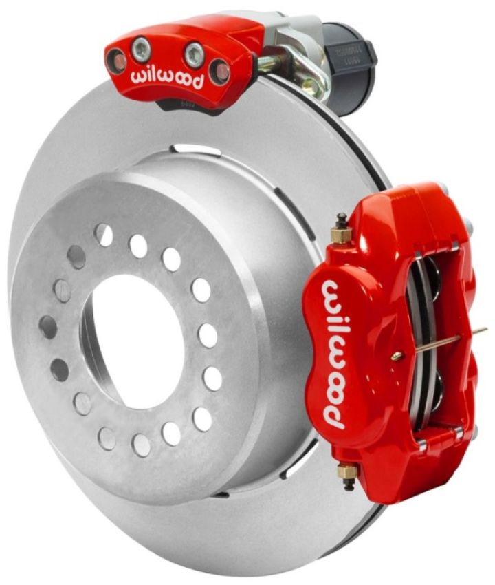 Wilwood 140-16130-R Forged Dynalite Rear Electronic Parking Brake Kit - Red Powder Coat Caliper - Plain Rotor