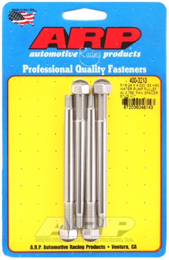ARP 400-3213 5/16-24 X 4.000 SS Hex Water Pump Pulley w/ 2.750in Fan Spacer Stud Kit