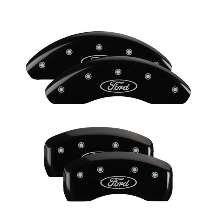 MGP 10072SFRDBK 4 Caliper Covers Engraved Front & Rear Oval logo/Ford Black finish silver ch