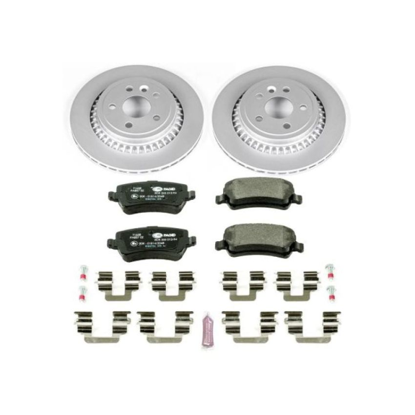 PowerStop ESK5705 Genuine Geomet Coated Rotors, ECE-R90 Brake Pads + Hardware Kit