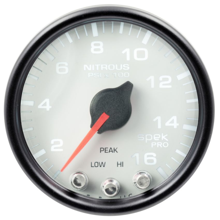 Autometer Spek-Pro Gauge Nitrous Press 2 1/16in 1600psi Stepper Motor W/Peak & Warn Wht/Blk