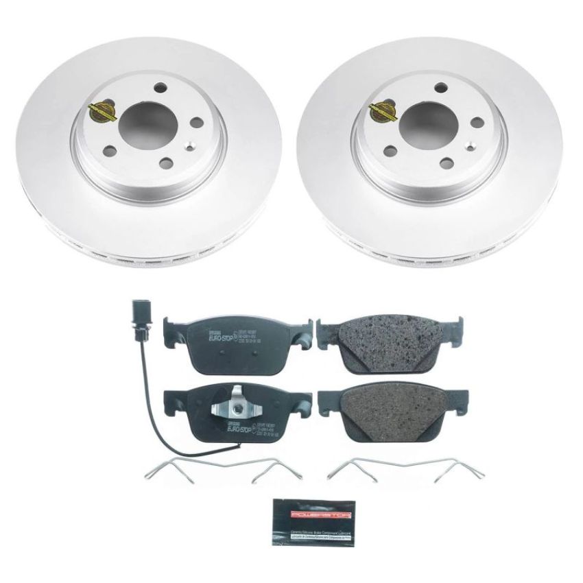 PowerStop ESK7860 Genuine Geomet Coated Rotors, ECE-R90 Brake Pads + Hardware Kit