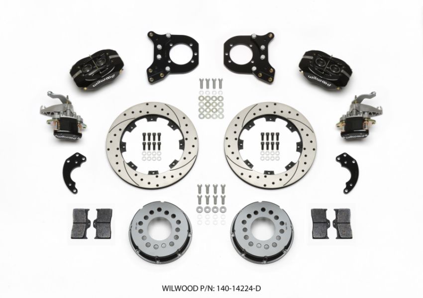 Wilwood 140-14224-D Forged Dynalite P/S Rear Kit w/MC4 P-Brake Drilled Chev 12 Bolt w/Clip Eliminator