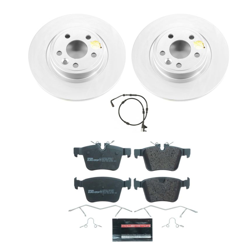 PowerStop ESK8109 Genuine Geomet Coated Rotors, ECE-R90 Brake Pads + Hardware Kit