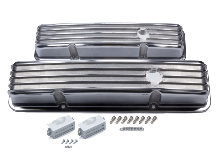 MR. GASKET MRG6855G SBC Cast Alm Valve Cover Set Finned Style Pol.
