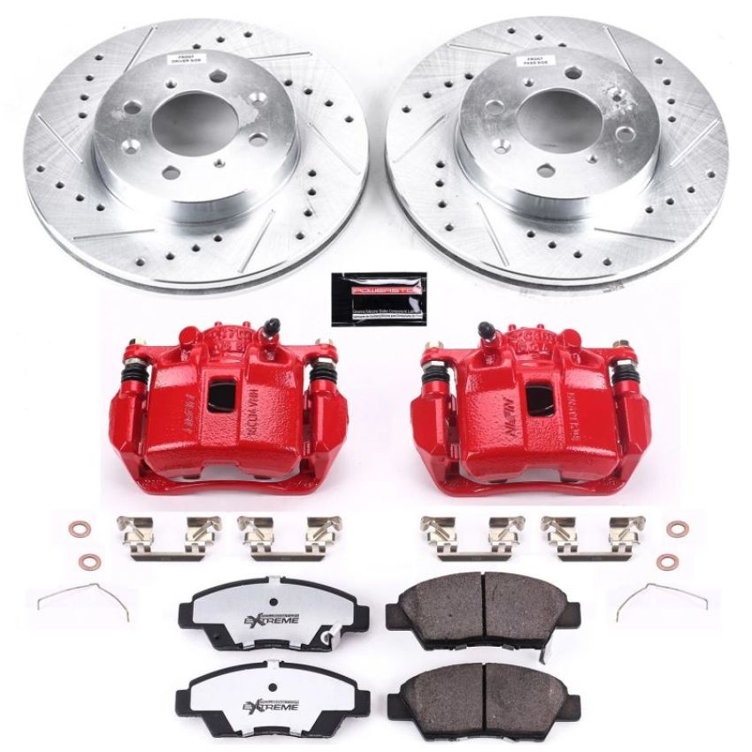 PowerStop KC5382-26 Z26 Street Performance Ceramic Brake Pad, Drilled Slotted Rotor, and Caliper Kit