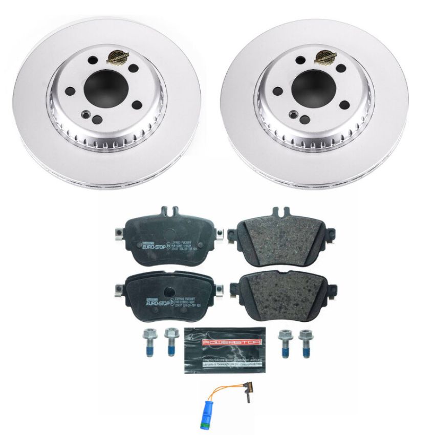 PowerStop ESK7968 Genuine Geomet Coated Rotors, ECE-R90 Brake Pads + Hardware Kit