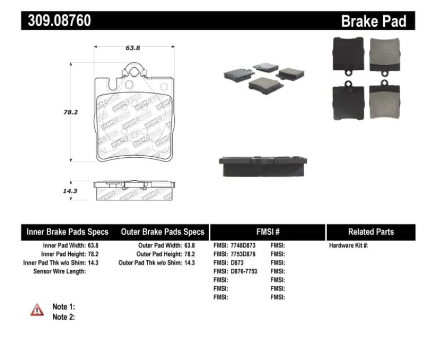 Stoptech 309.08760 Performance Brake Pads