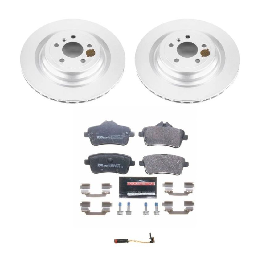 PowerStop ESK7448 Genuine Geomet Coated Rotors, ECE-R90 Brake Pads + Hardware Kit