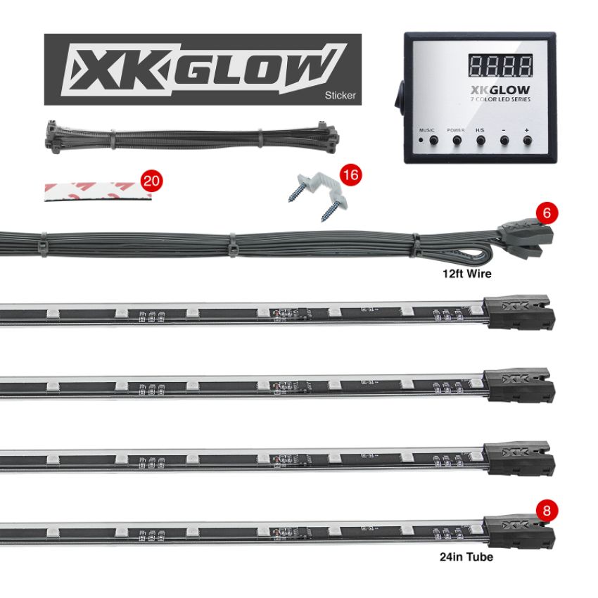 XKGLOW XK041006 XK Glow 3 Million Color  LED Accent Light Car/Truck Kit 8x24In Tubes