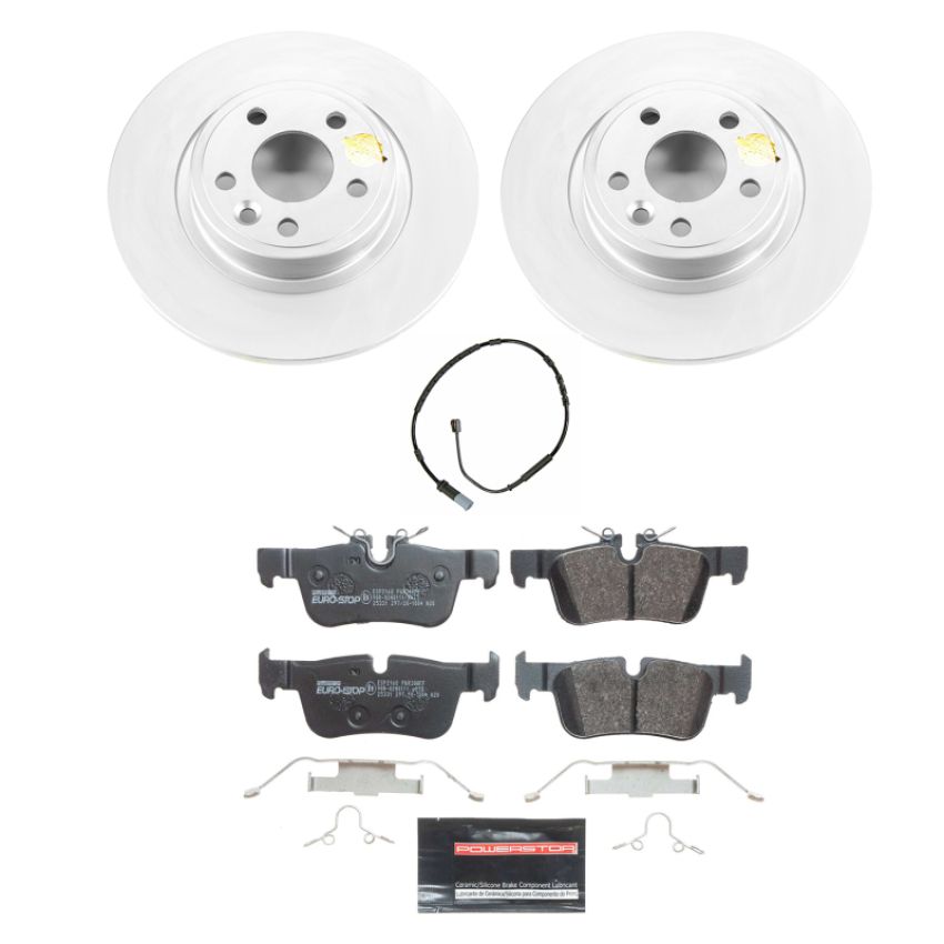 PowerStop ESK8110 Genuine Geomet Coated Rotors, ECE-R90 Brake Pads + Hardware Kit