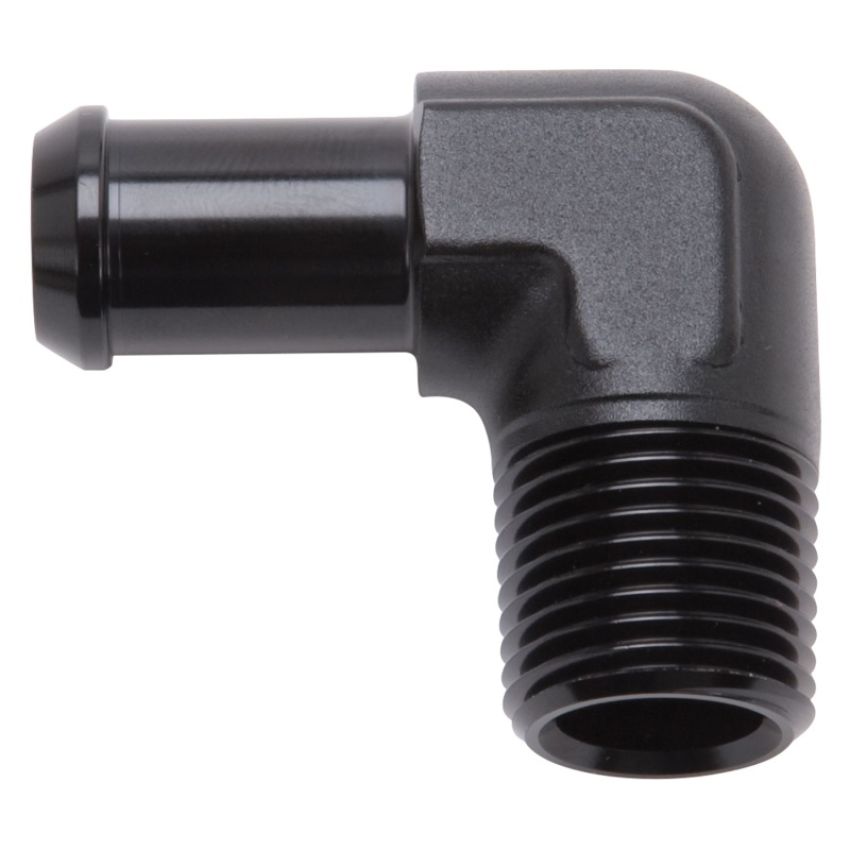 Edelbrock 8178 Hose End 90-Deg 1/2In NPT to 5/8In Barb Black Anodize