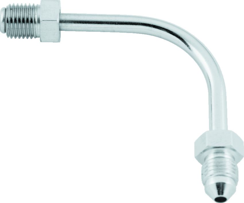 TwinPower 035967 Twin Power Chrome Brake Fitting Male 3/8-24 Inverted Flare to AN-3 Male 90 Degree Adaptor Tube Long