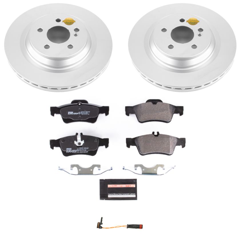 PowerStop ESK6568 Genuine Geomet Coated Rotors, ECE-R90 Brake Pads + Hardware Kit