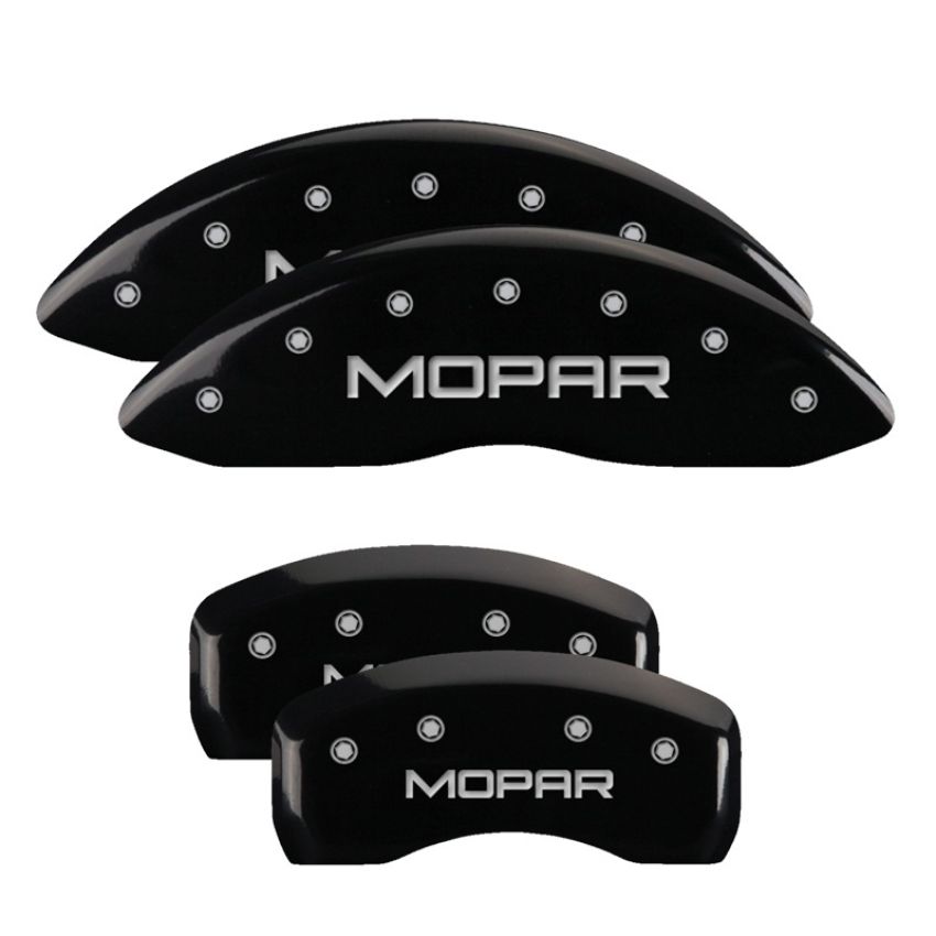 MGP 32003SMOPBK 4 Caliper Covers Engraved Front & Rear MOPAR Black finish silver ch