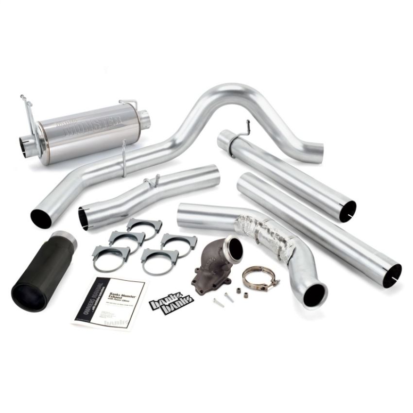 Banks Power 48658-B 99 Ford 7.3L w/Cat Conv Monster Exhaust w/ Power Elbow - SS Single Exhaust w/ Black Tip