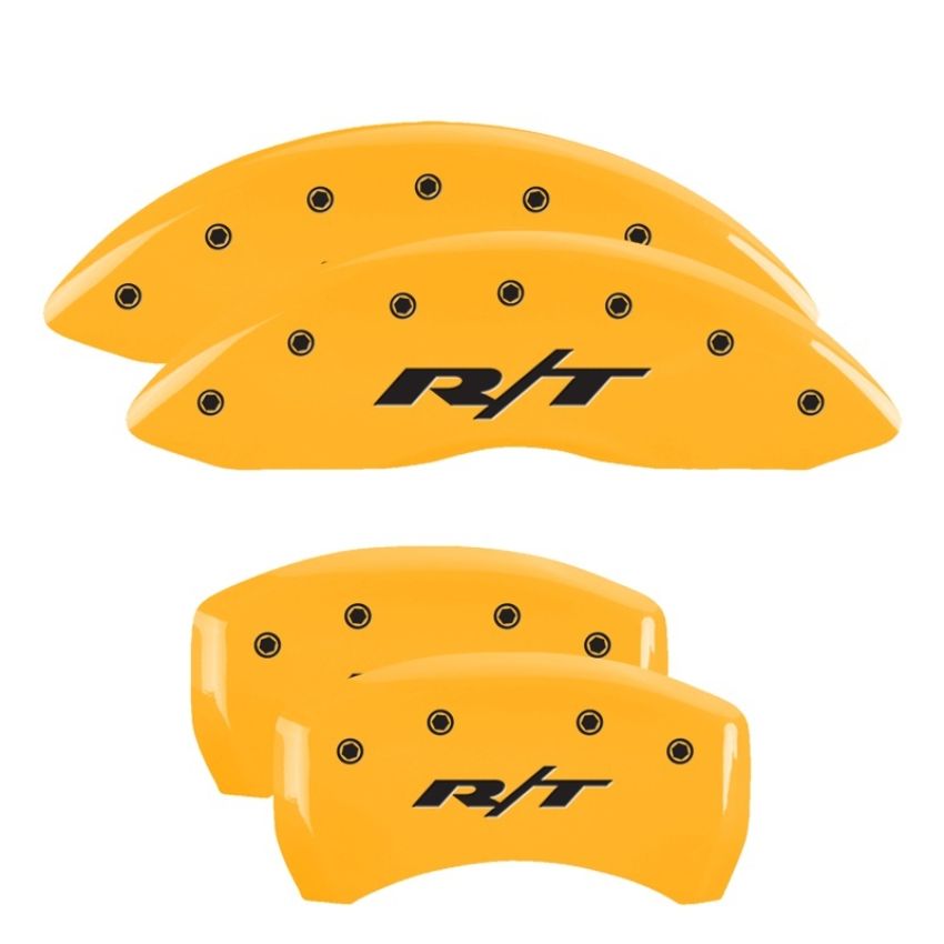 MGP 12181SRT1YL 4 Caliper Covers Engraved Front & Rear RT1-Truck Yellow finish black ch