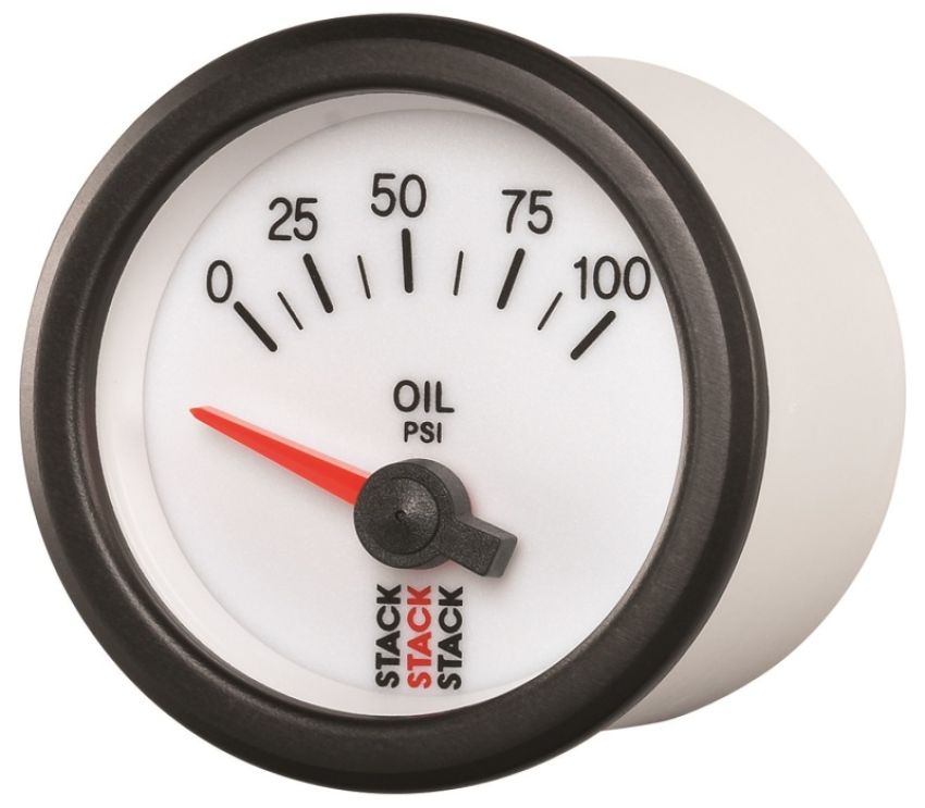 AutoMeter ST3252 Stack 52mm 0-100 PSI 1/8in NPTF Electric Oil Pressure Gauge - White