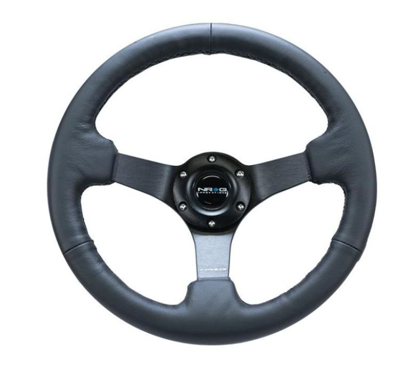 NRG RST-033BK-R Reinforced Steering Wheel (330mm/ 3in. Deep) Sport Leather Racing/ 4mm Matte Black Spoke
