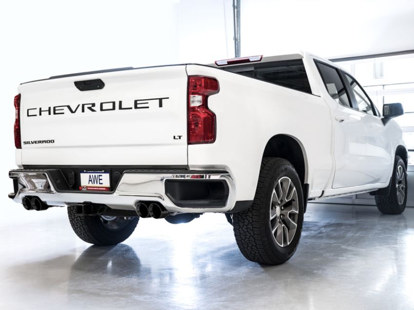 AWE Tuning 3015-43202 4th Gen GM 1500 5.3L 0FG Catback Split Rear Exit (w/ Bumper Cutouts) - Quad Diamond Tips