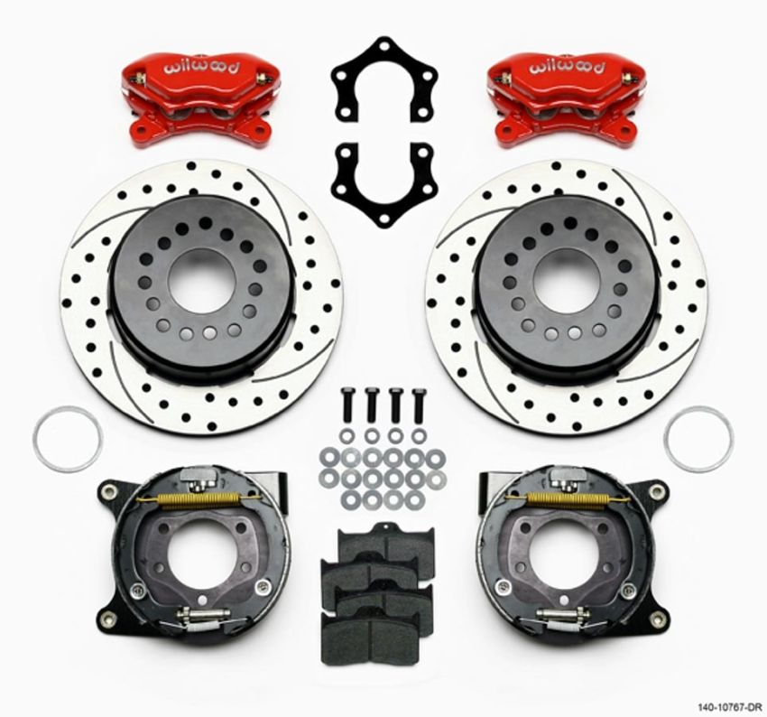 Wilwood 140-10767-DR Forged Dynalite P/S Park Brake Kit Drilled Red Mopar/Dana 2.50in Off w/Snap Ring Brng