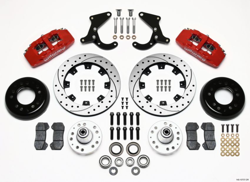 Wilwood 140-10737-DR Dynapro 6 Front Hub Kit 12.19in Drilled Red 55-57 Chevy