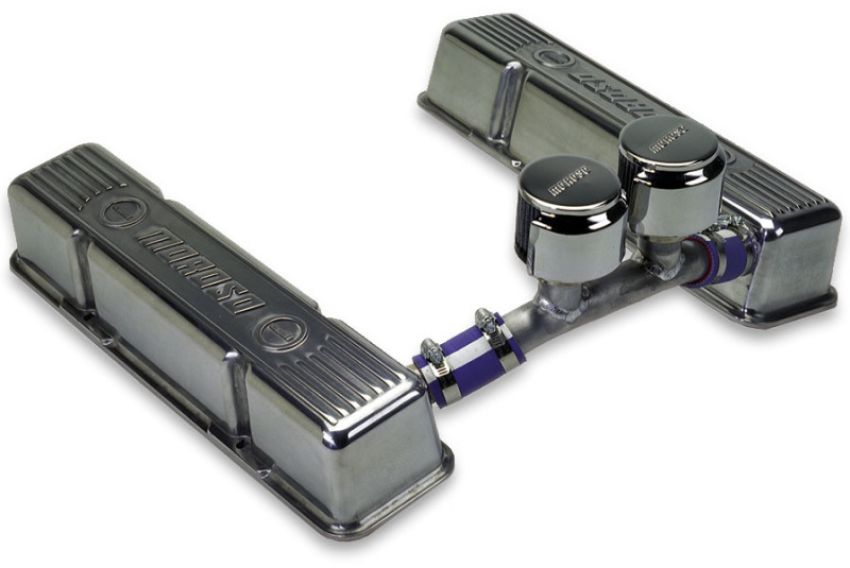 Moroso 68385 Chevrolet Small Block (Sprint Car) Valve Cover - Crossover Breather - Polished Alum - Pair