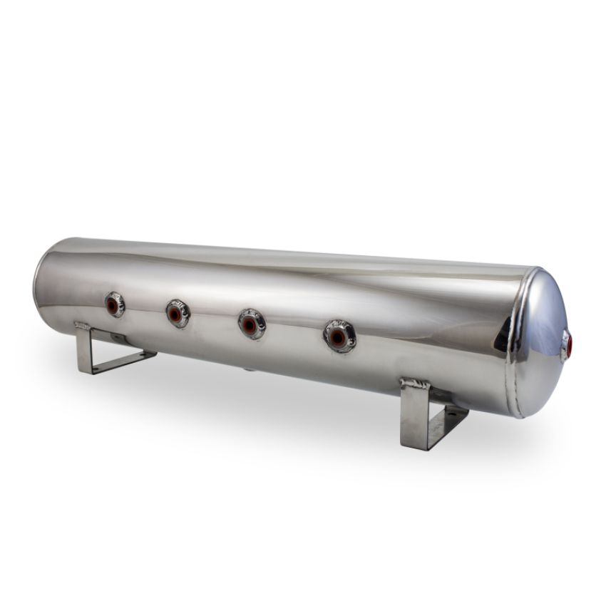 Air Lift 12957 4 Gal Alum Tank - (4) 1/4in Face (2) 3/8in Ports & 1/4in Drain - 30in L X 6in D - Polished