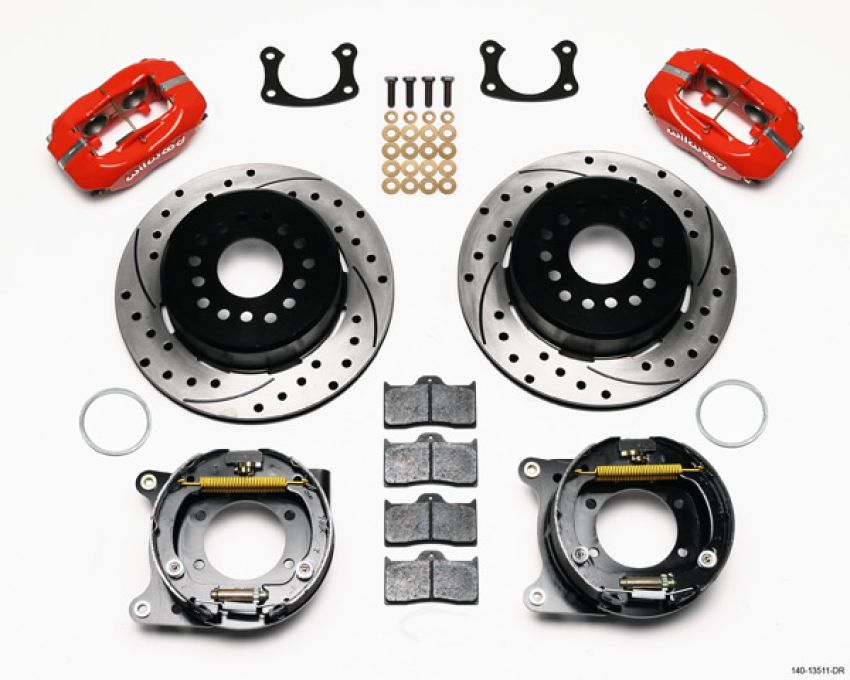 Wilwood 140-13511-DR Forged Dynalite P/S Park Brake Kit Drilled Red BOP Axle 2.75in Bearing 2.75 Offset