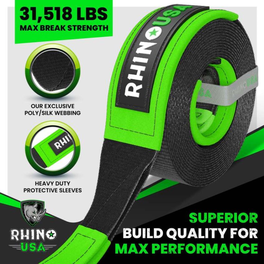 Rhino USA G-TOWSTRAP Recovery Tow Strap 3Inx20Ft (Black)