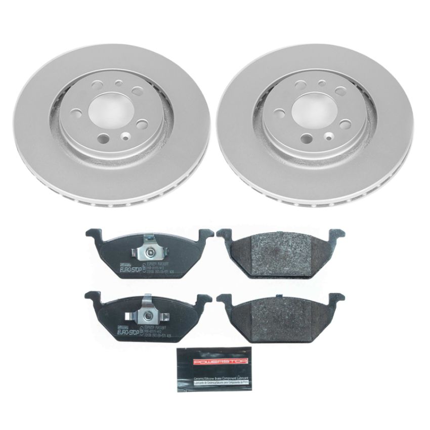 PowerStop ESK5401 Genuine Geomet Coated Rotors, ECE-R90 Brake Pads + Hardware Kit