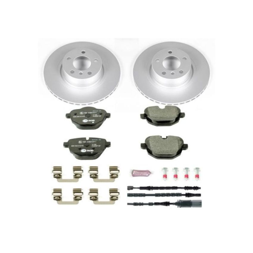 PowerStop ESK6040 Genuine Geomet Coated Rotors, ECE-R90 Brake Pads + Hardware Kit