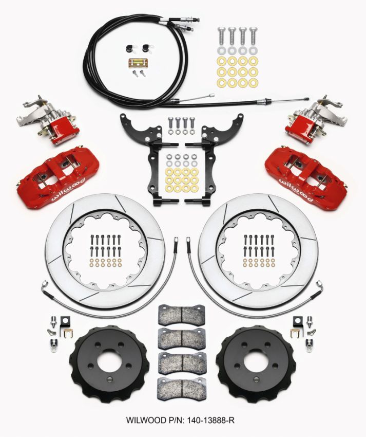 Wilwood 140-13888-R AERO4 / MC4 Rear Kit 14.00 Red 2015-Up Mustang w/Lines & Cables